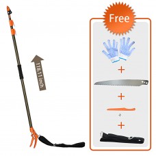 Finether Telescopic Long Reach Aluminum Cut & Hold Pole Pruner and Saw, Branch Trimmer with Bypass Pruner, Saw Blade, Guide Rod, Shoulder Strap, Work Gloves, 3 Sections, Extends from 4.6 to 10.2 ft   